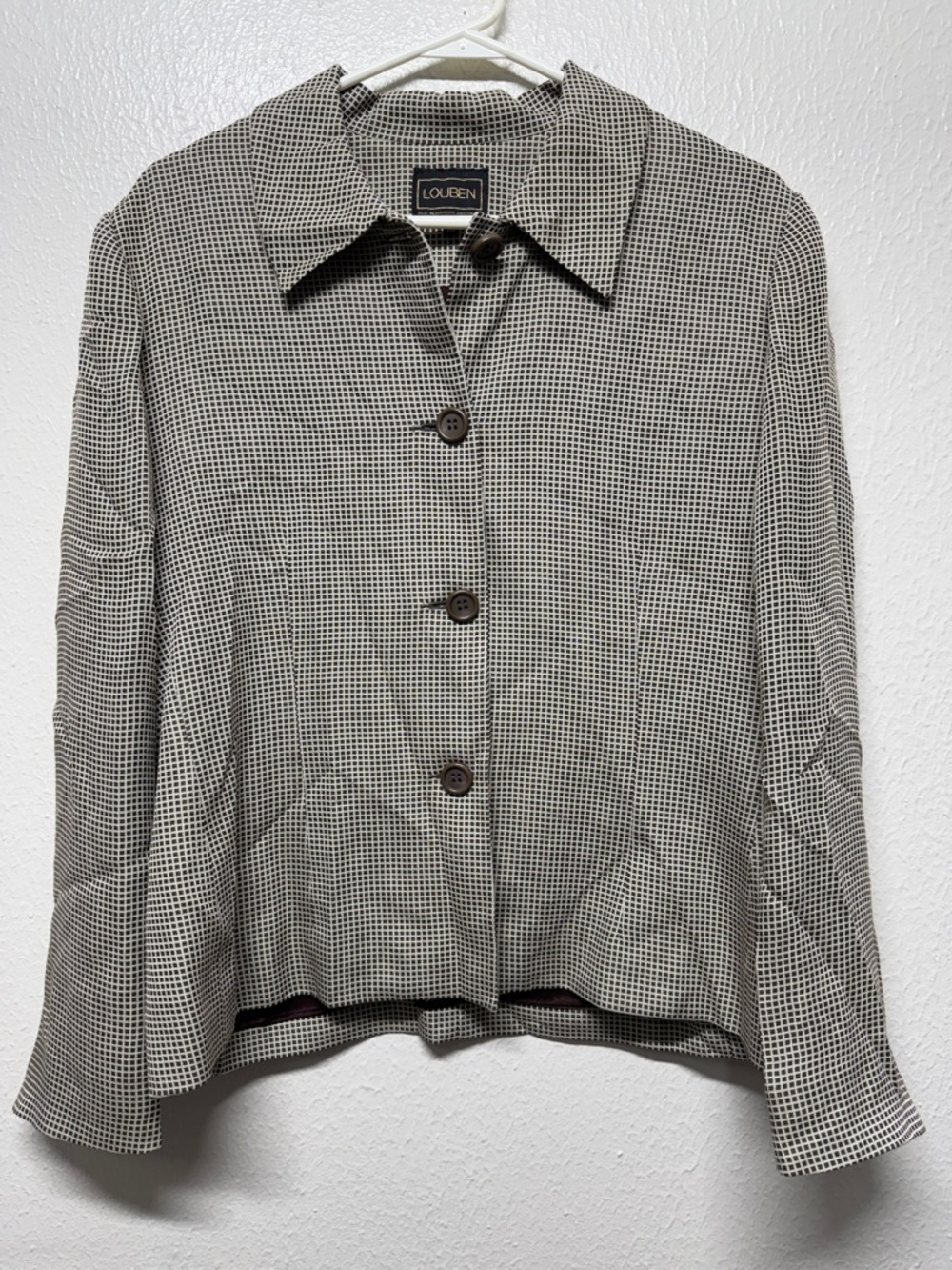 Louben Black and White Micro-Check Button Front Shirt Jacket